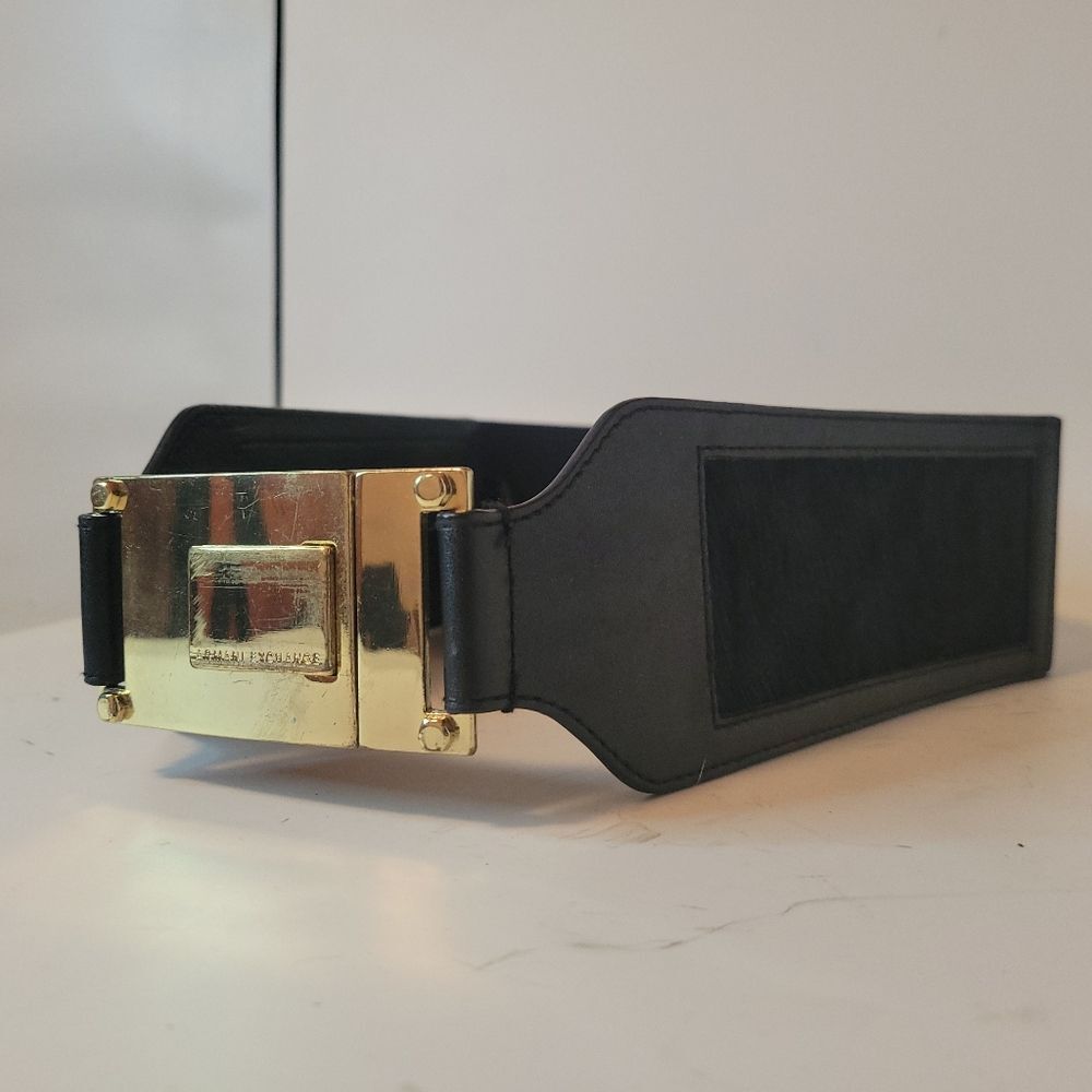 Armani Exchange Black and Gold Belt with Hide Hair